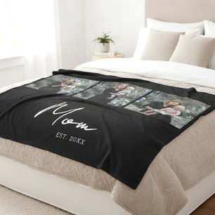 Mum Established Script Black 3 Photo Fleece Blanket