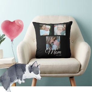 Mum Established Script Black 3 Photo Gift Cushion