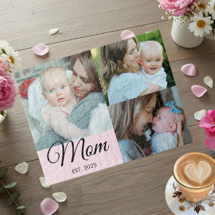 Mum Established Script Black 3 Photo Gift Jigsaw Puzzle