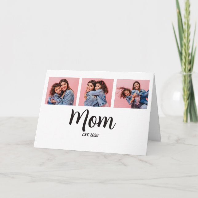 Mum Established Script Black 3 Photo  Holiday Card (Front)