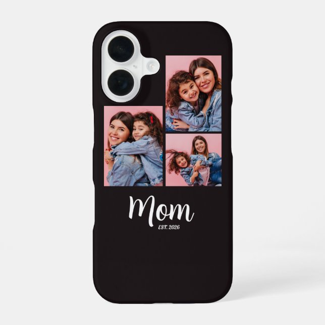 Mum Established Script Black 3 Photo  iPhone 16 Case (Back)