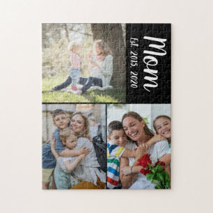 Mum Established Script Black 3 Photo Jigsaw Puzzle