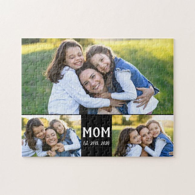 Mum Established Script Black 3 Photo Jigsaw Puzzle (Horizontal)