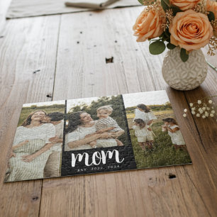 Mum Established Script Black 3 Photo Jigsaw Puzzle