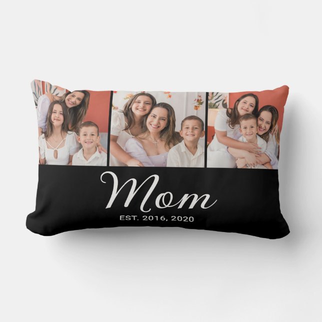 Mum Established Script Black 3 Photo Lumbar Cushion (Front)