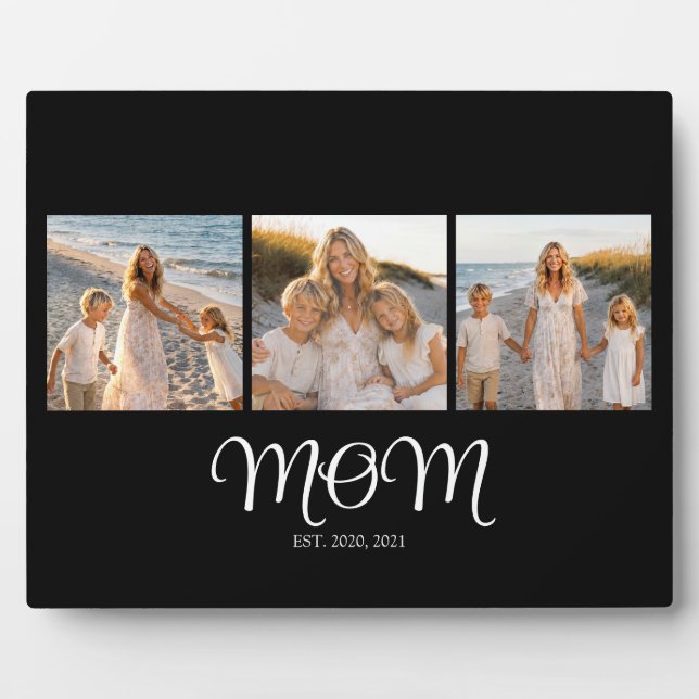 Mum Established Script Black 3 Photo Plaque (Front)