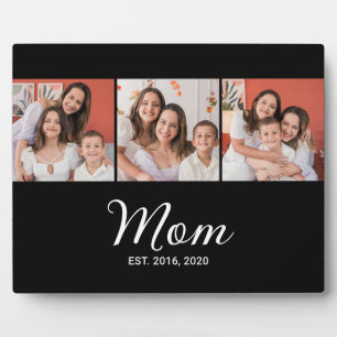 Mum Established Script Black 3 Photo Plaque