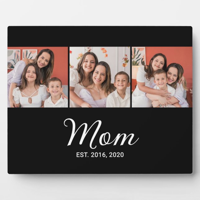 Mum Established Script Black 3 Photo Plaque (Front)