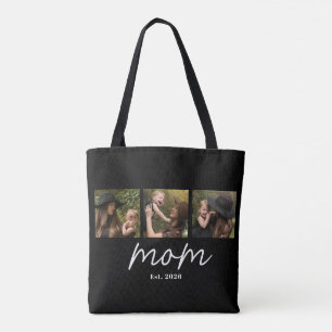 Mum Established Script Black 3 Photo Tote Bag
