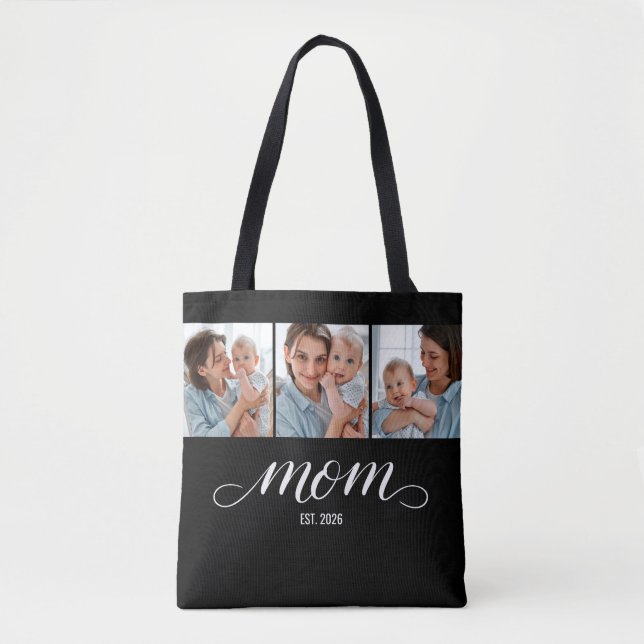 Mum Established Script Black 3 Photo Tote Bag (Front)
