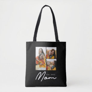 Mum Established Script Black 3 Photo Tote Bag