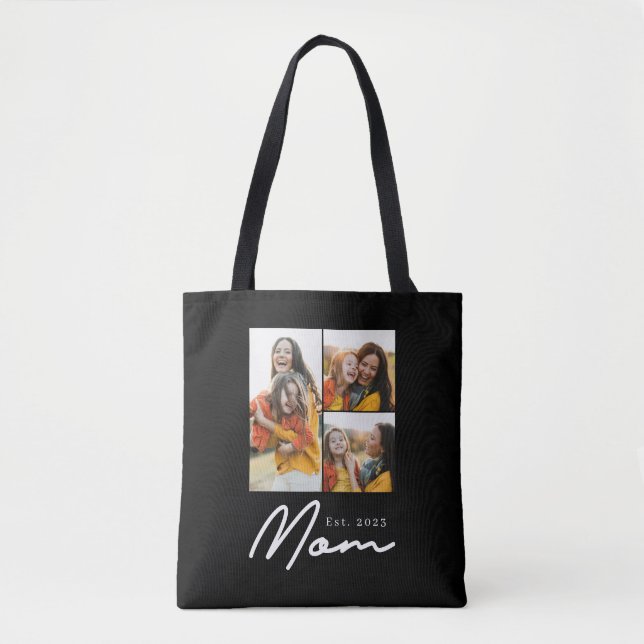 Mum Established Script Black 3 Photo Tote Bag (Front)