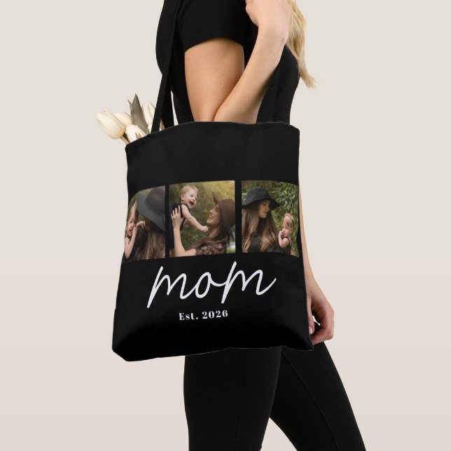 Mum Established Script Black 3 Photo Tote Bag (Close Up)
