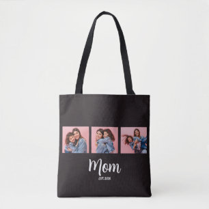 Mum Established Script Black 3 Photo Tote Bag