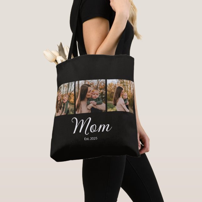 Mum Established Script Black 3 Photo Tote Bag (Close Up)