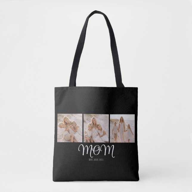 Mum Established Script Black 3 Photo Tote Bag (Front)