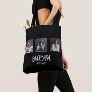 Mum Established Script Black 3 Photo Tote Bag
