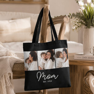 Mum Established Script Black 3 Photo Tote Bag