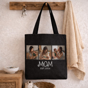Mum Established Script Black 3 Photo Tote Bag