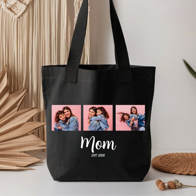 Mum Established Script Black 3 Photo  Tote Bag (Mom Established Script Black 3 Photo )