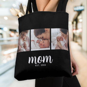 Mum Established Script Black 3 Photo Tote Bag