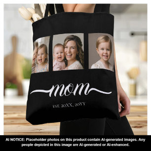 Mum Established Script Black 3 Photo Tote Bag