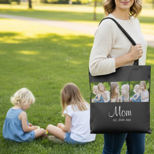 Mum Established Script Black 3 Photo Tote Bag