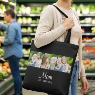 Mum Established Script Black 3 Photo Tote Bag