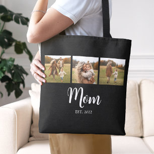 Mum Established Script Black 3 Photo Tote Bag