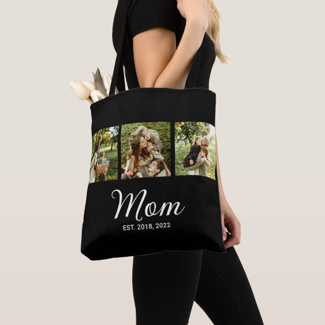Mum Established Script Black 3 Photo Tote Bag (Close Up)