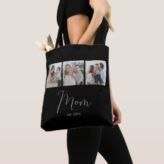 Mum Established Script Black 3 Photo Tote Bag