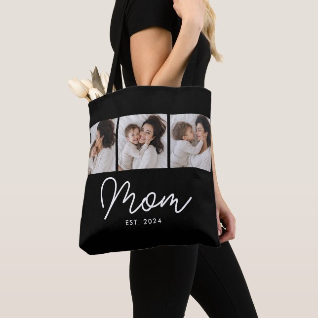 Mum Established Script Black 3 Photo Tote Bag (Close Up)