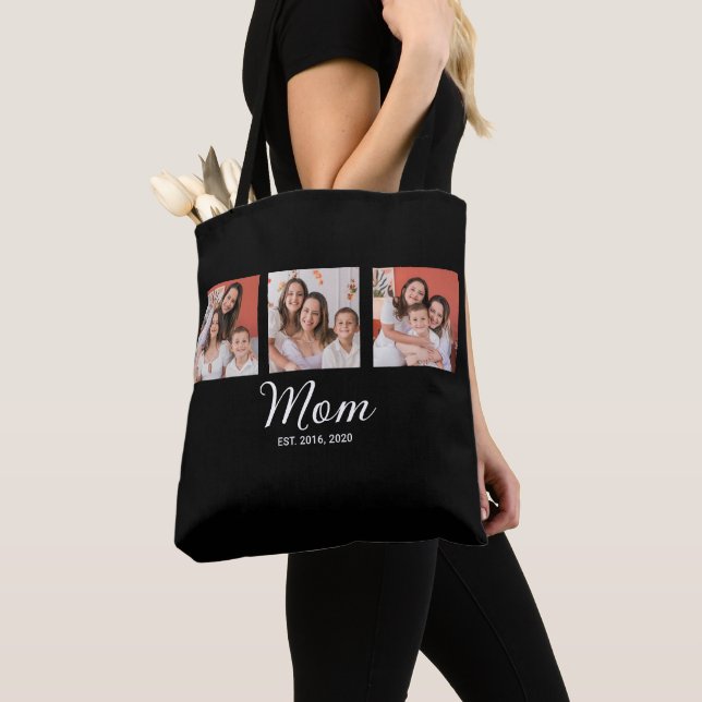 Mum Established Script Black 3 Photo Tote Bag (Close Up)