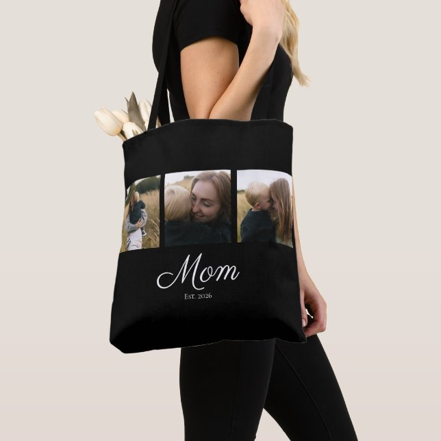 Mum Established Script Black 3 Photo Tote Bag (Close Up)