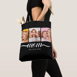 Mum Established Script Black 3 Photo Tote Bag