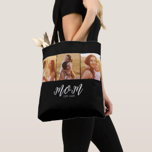 Mum Established Script Black 3 Photo Tote Bag