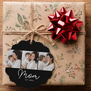 Mum Established Script Black 3 Photo Tree Decoration Card