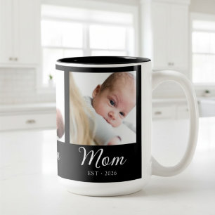 Mum Established Script Black 3 Photo Two-Tone Coffee Mug