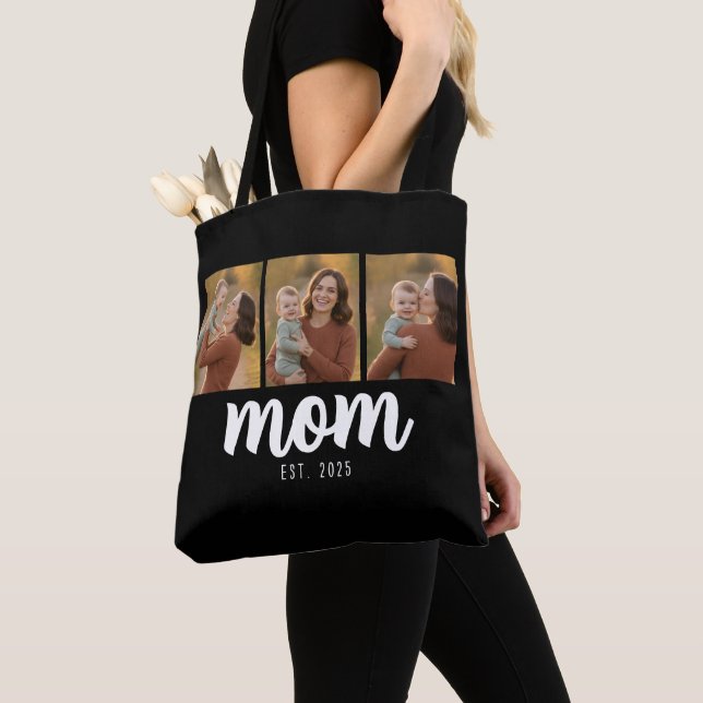 Mum Established Script Black 3 Photos Tote Bag (Close Up)
