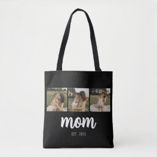 Mum Established Script Black 3 Photos Tote Bag