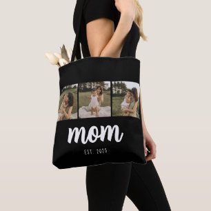 Mum Established Script Black 3 Photos Tote Bag