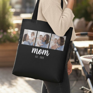 Mum Established Script Black 3 Photos Tote Bag