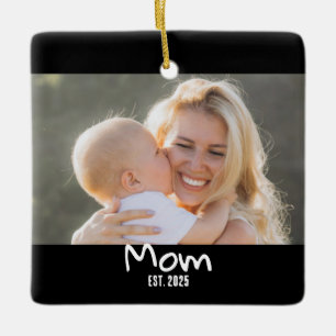 Mum Established Script Black Photo Ceramic Ornament