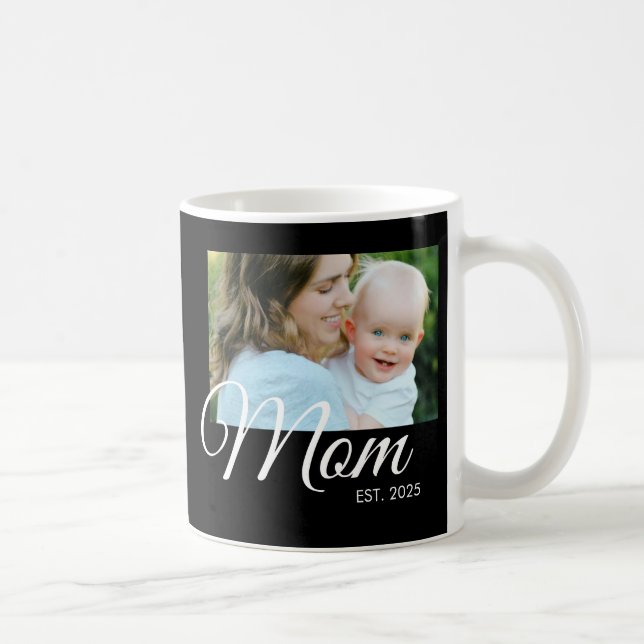 Mum Established Script Black Photo  Coffee Mug (Right)