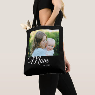 Mum Established Script Black Photo Gift Tote Bag
