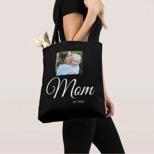 Mum Established Script Black Photo Gift Tote Bag
