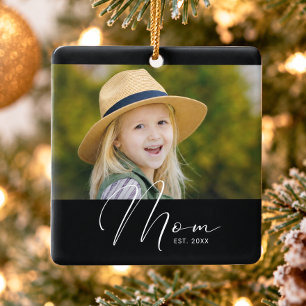 Mum Established Script Black Photo New Mum Ceramic Ornament