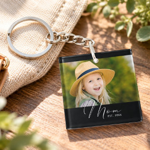 Mum Established Script Black Photo New Mum Key Ring