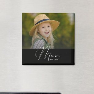 Mum Established Script Black Photo New Mum Magnet