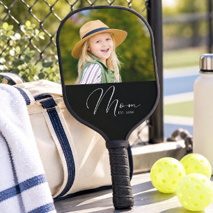 Mum Established Script Black Photo New Mum Pickleball Paddle